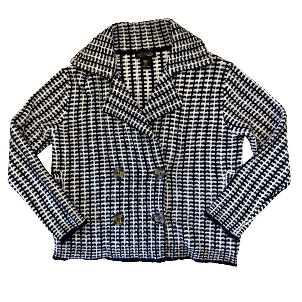 Rachel Zoe Black Houndstooth Double Breasted Cardigan Sweater Blazer | Size XS